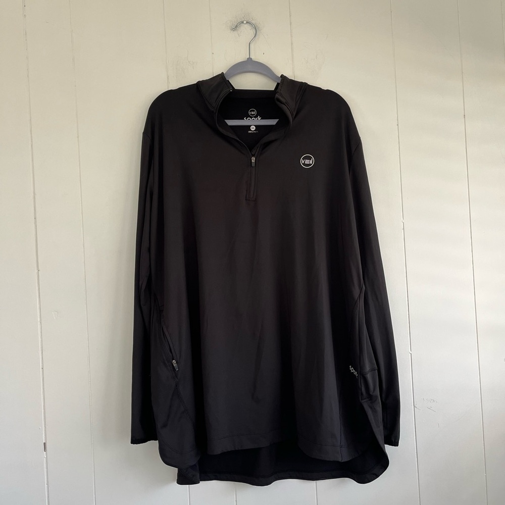 VEIL Spark Half-Zip Pullover Modest Activewear Performance Top Black In Side XXL